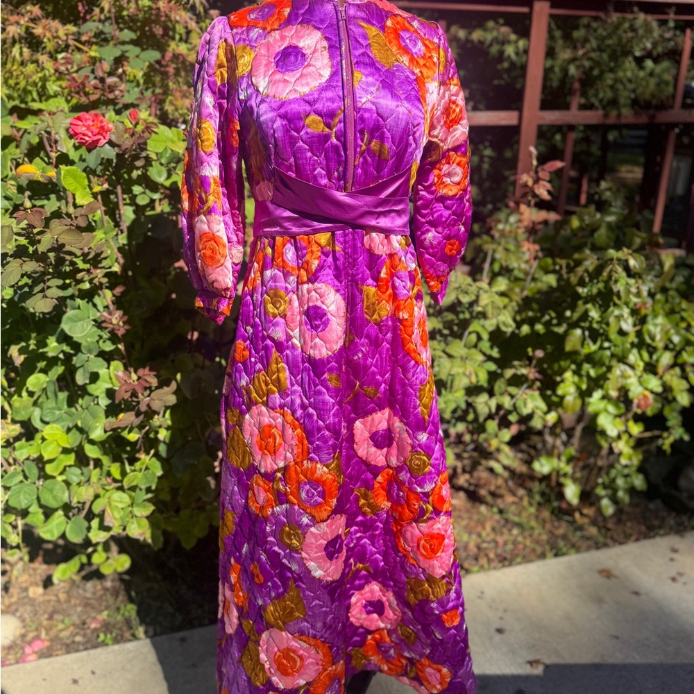 Vintage Floral Purple Quilted Housedress - image 1